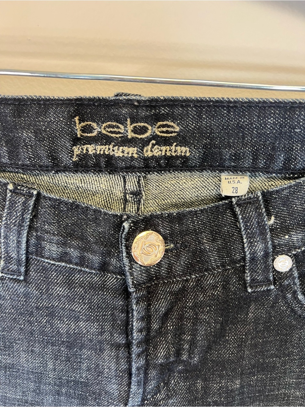 bebe Premium Denim Low Rise Bootcut Jeans Rhinestone Bling Y2K Size 28 ✨ - Picture 6 of 16